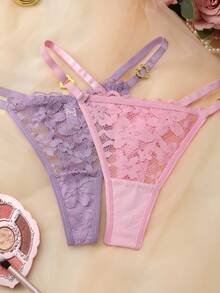 8pcs Breathable Lace Patchwork Women's Low-Rise Thong Panties - Multicolor - View 5