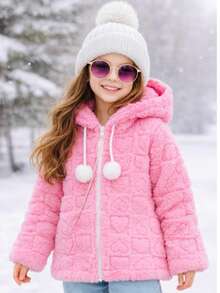 Very Warm Children's And Youth Teddy Coat With Hood - 淺粉色 - 查看 1