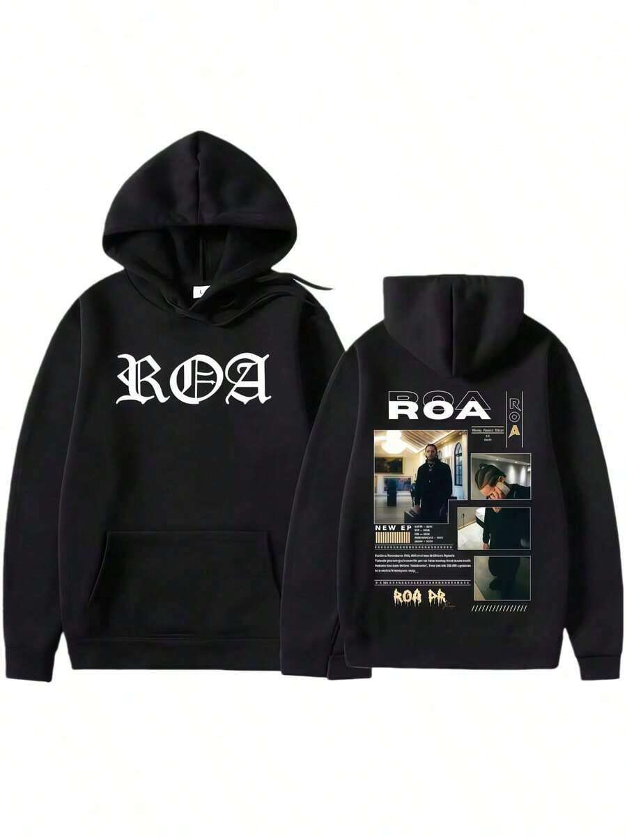 Rapper Roa Album Tour 2025 Hooded Sweatshirt Hip Hop Punk Aesthetic Men High Street S Casual Sweatshirt Essentials Hoodie Hoodie For Women Sweatshirts For Women Hoodies For Men 's Hoodie Sweatshirts For Men Essentials Fear - 黑色 - 查看 1