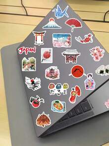 1pack/64PCS, Watercolour Sketches From A Journey Through Japan Stickers, PVC Material, Each Measuring 3 To 7 Centimetres, Creative Aesthetic Design Sticker, Each One Is Different, Applicable, Handwritten Journal, Tablet Computer, Notebook, Phone Case, Notebooks, Kindle, Pencil Case, Laptop, Motorcycle, Skateboarding, Scrapbook, Guitar - 1 Pack/64 PCS - View 6