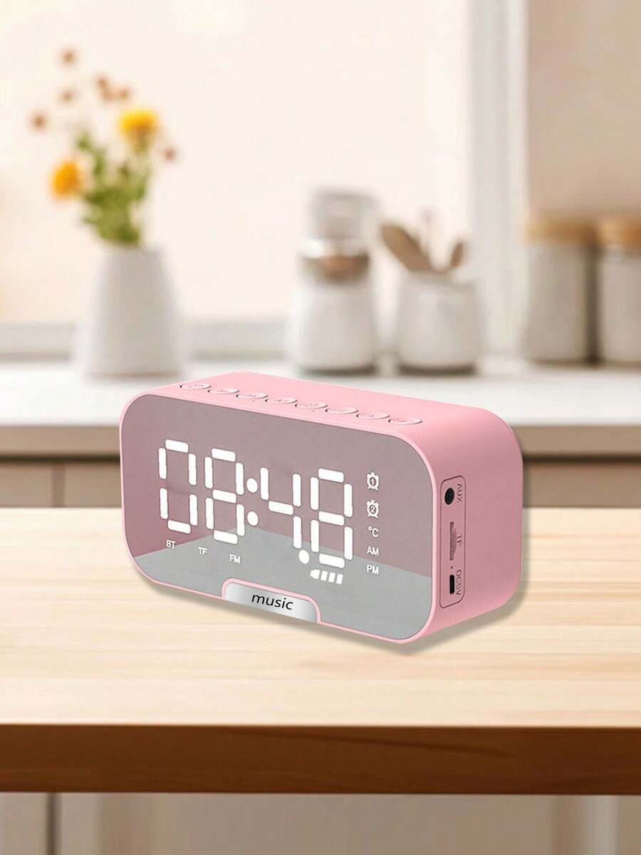 AKKHOO Altavoz Bluetooth inalámbrico con pantalla de espejo, ranura para tarjeta, reloj despertador, soporte para teléfono, visualización de temperatura en tiempo real, modos de alarma dual, altavoz Bluetooth multifuncional