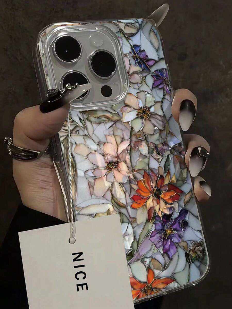 Flower Floral Painted High-End Chiffon Silver Minimalist Phone Case Compatible With Iphone 17/17 Pro/17 Pro Max/16 Pro Max/16 Pro, 15/15 Pro Max, Galaxy A14/A15, S23 Ultra/A50, A12, A32, A52, A72, A51, A21S, A13, A14, S22 Ultra, S23, A33, A53, S20 FE