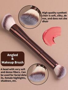1pc Professional Double-Headed Makeup Brush, Powder Brush, Blusher Brush, Soft Fiber Cosmetic Tool, Easy To Carry, Travel Brush,Foundation Brush,Concealer Brush,Blush Brush,Contour Brush,Blush Brush,Bronzer Brush,Powder Brush,Foundation Brush,Blush Brush - Brown - View 2