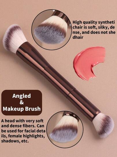 1支专业双头化妆刷，散粉刷，腮红刷，柔软纤维化妆工具，方便携带，旅行刷，粉底刷，遮瑕刷，腮红刷，修容刷，古铜粉刷，散粉刷，粉底刷，腮红刷
