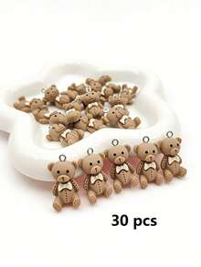 20/100/150/200 piezas Colgante de oso de peluche de resina plana marrón con lazo, lindos encantos de oso sentado para hacer joyas DIY, aretes, collares, pulseras, llaveros - Marrón - Ver 17
