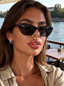 1 Pair Unisex Cat Eye Small Frame Retro Versatile Fashionable Fashion Glasses - Black - View 5