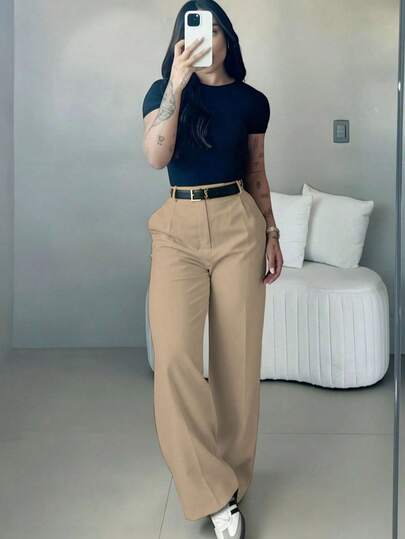 Pantalones de pierna ancha de talle alto para mujer | Ropa de mujer para primavera | Pantalones de oficina casuales y elegantes | Ropa casual de primavera | Pantalones rectos sueltos de unicolor | Ropa de primavera | Ropa casual de mujer | Pantalones suaves y cómodos | Ropa casual de mujer | Ropa de trabajo de moda minimalista | Traje casual | Preparación para el Año Nuevo | Esencial para primavera y otoño