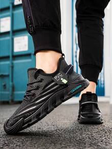 Zapatos deportivos para hombres,Zapatos cómodos para caminar,Tenis Cómodos Antideslizantes Transpirables Zapatillas, zapatos negros de punto, malla transpirable, suela suave, livianos, adecuados Para Ejercicio Al Aire Exterior y Sesiones de Correr Casual - Negro - Ver 6