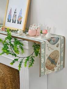 1 pieza Mantel de lino de Pascua, Tapete de mesa rectangular, con diseños de conejo, huevo y flores, adecuado para cena familiar, mesa de café, decoración de cocina y comedor, decoración de mesa de comedor para fiestas y escenas, decoración del hogar, camino de mesa de cocina y comedor, decoración de mesa de patio al aire libre, bufanda para repisa de chimenea - Multicolor - Ver 3