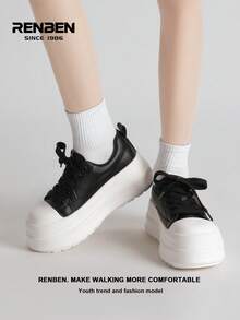 RENBEN 2026 Spring New Arrival Thick Sole Vulcanized Shoes For Women, Versatile Lightweight Increase Height Student Casual White Sneakers - Black - View 7