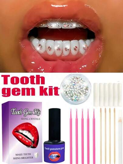 160pcs Self-Adhesive Rhinestone Tooth Jewelry Set, DIY Sparkling Crystal Tooth Decor, Removable & Reusable Teeth Accessories, Fashionable Bling Bling Grillz For Halloween, Parties, Clubs