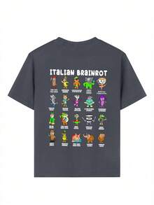 Áo thun in hình ngộ nghĩnh "ITALIAN BRAINROT" dành cho bé trai tuổi teen, thích hợp mặc thường ngày, dạo phố, đi học, dự sự kiện, áo mùa hè thời trang cho bé trai. - Màu xám đen - Xem 9