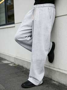 Casual Loose Straight Leg Sweatpants, Comfortable For Lounging And Outdoor Activities, Suitable As Couples Gift, 100% Polyester Material, Drawstring Waistband For Adjustability, Available In Multiple Colors - Light Grey - View 12
