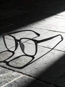 1pc/2pcs Retro Large Frame Plain Glass Rivet Glasses, Personalized Street Style Minimalist Glasses Frame For Men - Clear - View 12