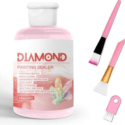 钻石画封胶套装 120ML，含 3 支画笔，钻石画封胶拼图胶水，成人钻石画配件和工具 (4OZ)