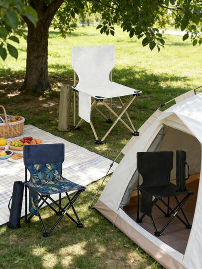 1pc Outdoor Folding Chair, Oxford Cloth Backrest Leisure Chair, Portable Picnic Fishing Chair, Suitable For Camping, Fishing, Picnic, Beach And Other Outdoor Activities, Comfortable Design For Adults, Art Students And Outdoor Leisure, Outdoor Furniture, Leisure Seat, Portable Storage, Comfortable Seat