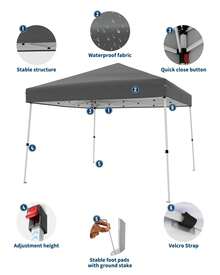 Toldo desplegable de 10 x 10 pies, para Exteriores, con Bolsa de Transporte, para cenador portátil, para Patio, terraza, jardín, Playa, Cubierta de toldo de 8 x 8 pies - Gris - Ver 2