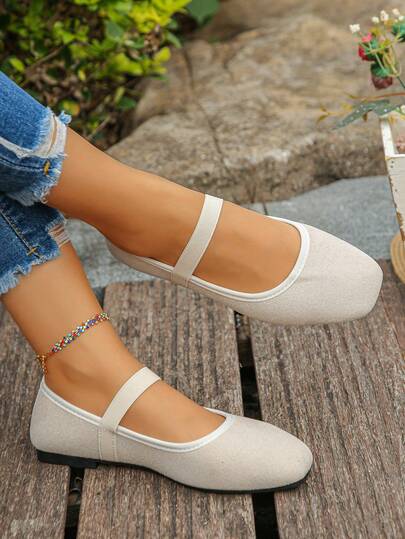 Women's Solid Color Simple Square Toe Flat Shoes, Elegant Beige Flat Shoes For Autumn/Winter Daily Wear, Office Commute, Beige Suede Shoes, Black & Beige