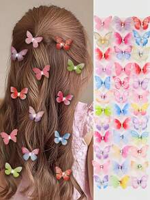 Bộ 10 chiếc kẹp tóc hình bướm hai lớp mini nhiều màu sắc ombre đính đá và ngọc trai dành cho bé gái/thiếu nữ, phụ kiện tóc dễ thương và thanh lịch, phù hợp với tóc mái, tóc tết, kiểu tóc Insta. - Nhiều màu - Xem 7