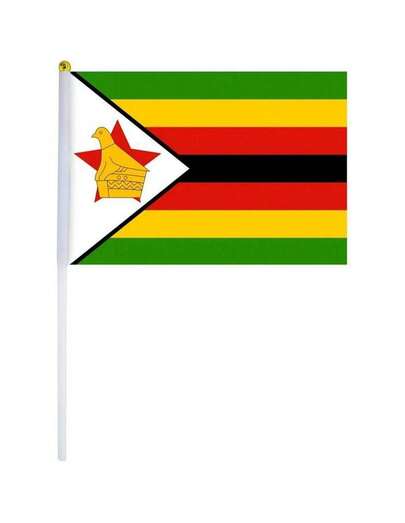 Banderas de Mano Zimbabuee Desfiles, 1613 1kit, Zimbabuee, 14x21cm, Tela Poliéster, Asta Plástico. Banderas de Mano Zimbabuee Desfiles