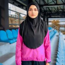 1pc Minimalist Solid Color Sport Hijab Cap, Breathable Quick-Dry Integrated Head Cover For Fitness & Outdoor - Black - View 7