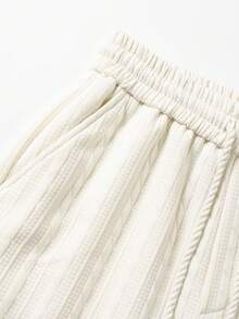 1pc Men's Apricot Loose Casual Pants, Vertical Striped Texture, Drawstring Elastic Waist, Breathable And Smooth, Not Easy To Sweat, All-Match Versatile Casual Style Trousers, Suitable For Summer Commuting And Leisure Wear - Apricot - View 6