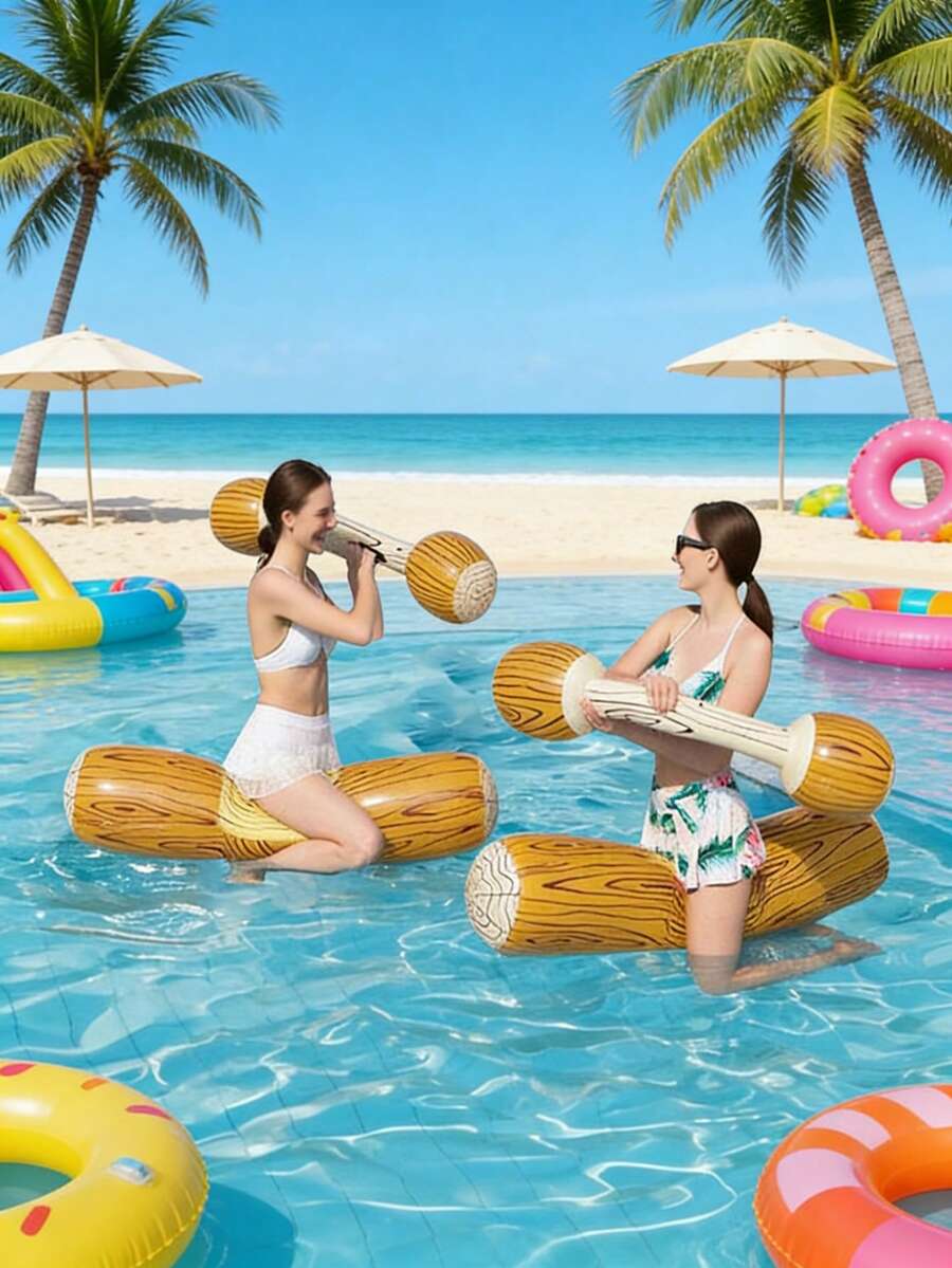 1/2/4pcs Inflatable Water Jousting Sticks, Wood Grain Design, With Handle, PVC Material, Suitable For Water Games, Swimming Pool, Beach, Party, Inflatable Pool Floats, Inflatable Buoys, Pool Rafts, Add Fun, Requires Separate Purchase Of Air Pump - Water-based Antiphonal Sticks - View 1