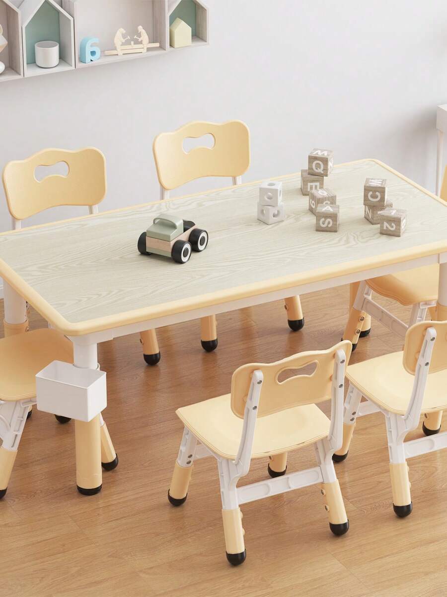 Mesa de Actividades Infantil con 6 Sillas - Estilo Grafiti, Segura y Fácil de Limpiar - Amarillo - Ver 1