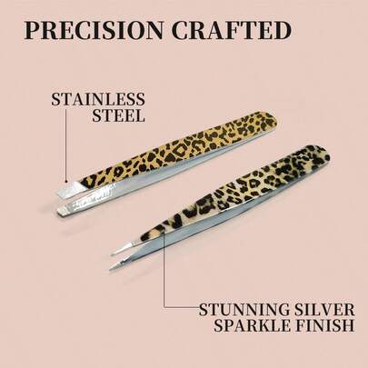 J·FOCUS Stainless Steel Leopard Print Tweezer Set, High Precision Tweezers Suitable For Multi-Purpose Hair Removal, Men's And Women's Precise Grooming Tool, Applicable For Men And Women To Pluck Hair, Pluck Beard, Trim Eyebrows, Easy To Grip, Unisex Daily Care, Christmas Gift, Valentine's Day Gift, Birthday Gift, Party Favor!