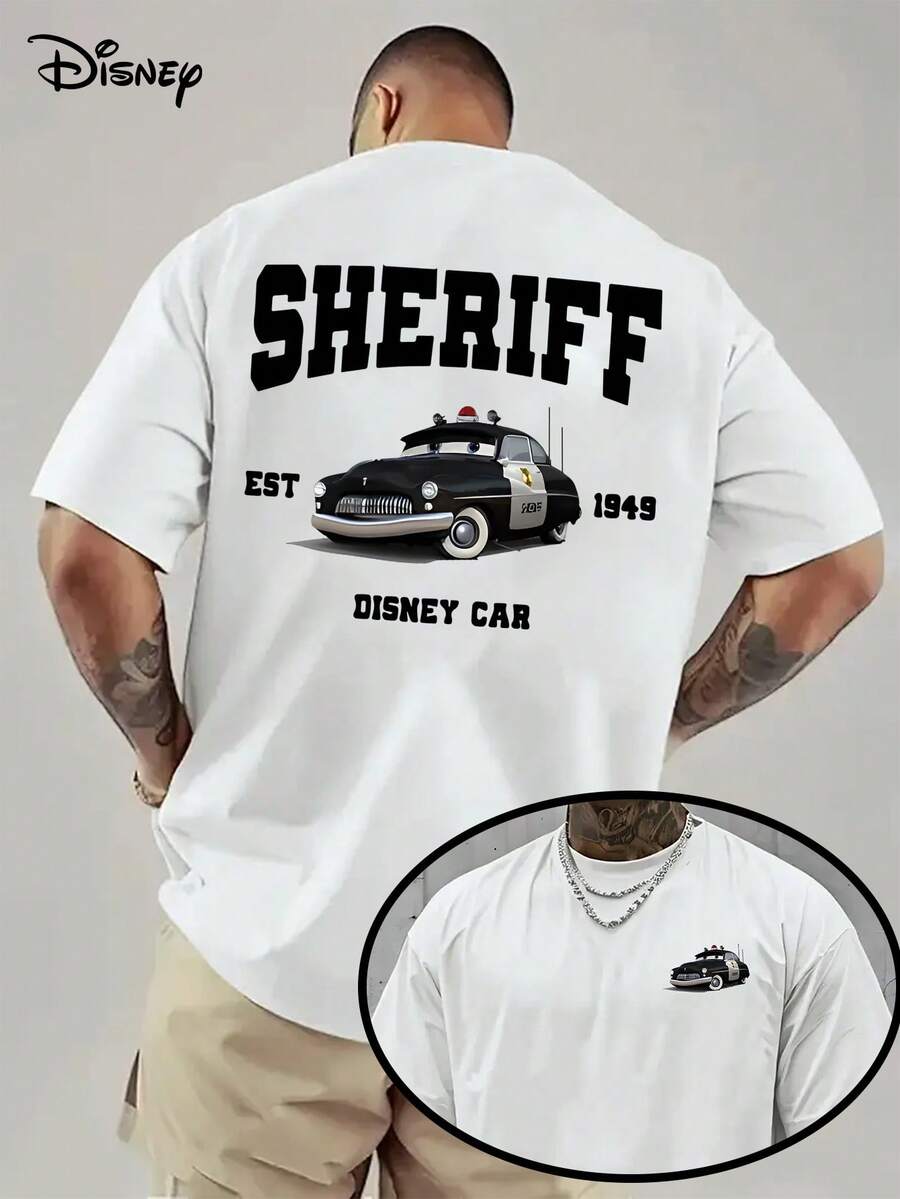 Disney 1 Piece Of Genuine Authorization, Retro Car Role Group, Adult Men's Casual Shirts For Cars, And Loose Breathable T-Shirts With Short Sleeves In Summer. - trắng - Xem 1
