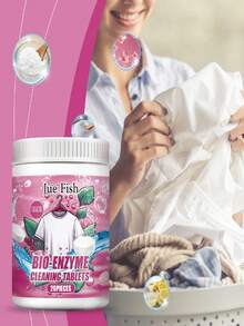 JUE FISH 衣物清洁泡腾片 - 含有小苏打、过碳酸钠和柠檬提取物。快速去除各种油渍、汗渍和食物污渍，使衣物恢复洁净亮丽的状态。 - 固體 - 查看 3