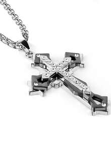 朋克嘻哈创意十字架吊坠项链，不锈钢钛钢男女通用饰品 - 多層十字項鍊 - 查看 7