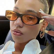 1 Pair Small Black Frame Orange Lens Glasses, Suitable For Outdoor Use - Orange - View 3