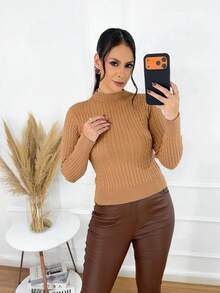 Modern Modal Knit Blouse With Braids For Winter - Màu be - Xem 3