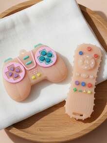 2件套仿真遥控游戏机婴儿磨牙玩具 6-12个月硅胶感官咀嚼玩具 - 彩色 - 查看 2