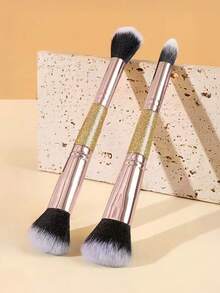 2-In-1 Dual-Ended Makeup Brush, Foundation Brush, Blush Brush, Contour Brush, Large Fluffy Fan Brush + Precise Angled Brush, Oil Control Base Makeup Tool - Multicolor - View 1