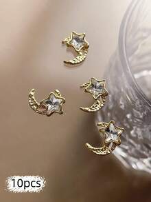 10pcs Nail Charms, Bear, Heart, Star, Moon, Bow, And Butterfly Openwork Diamond-Studded Gold Nail Charms; Luxury Metal Nail Supplies; Shiny White Rhinestone Nail Gems; Suitable For Multi-Functional DIY Accessories Nail Decoration Nails - Multicolor - View 23