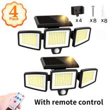 1PC/2PC Waterproof Patio Lighting With Remote Control, Solar Outdoor Light, 2500LM 208 LED, 3-Head Motion Sensor Light, 270° Wide-Angle Floodlight Patio Wall Light, 3 Modes, Christmas Decoration Suitable For Outdoor Lighting Spaces Over 200 Square Meters Such As Patios, Terraces, Garages, Streets, Etc. - 星星 - 查看 11