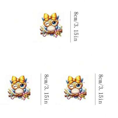 1张/2张/3张精美猫头鹰DIY A级可水洗热转印贴纸，适用于男女T恤、背包、贴纸、装饰品、复古印章、标签、徽章、Logo、复古棒球帽、DIY服装装饰、布料装饰、季节性装饰、复古风格、耐热材料、可水洗贴纸、熨烫贴纸、手工爱好者、DIY时尚达人
