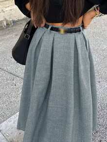 2026 Spring/Summer Fashionable Item: Women's Versatile Elegant Solid Color Maxi Skirt, Suitable For Daily Wear, Casual Commute, Street Style, Business/Office Attire - Light Wash - View 3