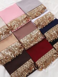 1pc Elegant Luxurious Modest Sequin Tassel Women Hijab Scarf For Abaya - Multicolor - View 2