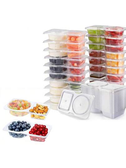 40个装可重复使用带盖零食盒，新款零食盒，零食容器，分量控制，零食包装盒，双层分隔零食盒，便携餐食和露营的理想之选，厨房调味料容器