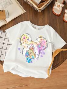 Whimsical Disney Frozen Elsa Graphic Tee – Lightweight Cotton T-Shirt With Playful Sketch Design & Magical Vibe For Playdates & Celebrations - trắng - Xem 3