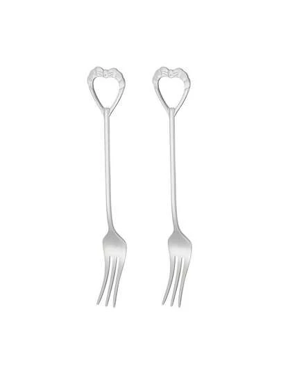 2pcs Stainless Steel Heart-Shaped Shell Dessert Forks, Cake Fruit Forks, Suitable For Home Kitchen, Restaurant, Gathering, Afternoon Tea, Camping, Picnic, Gift