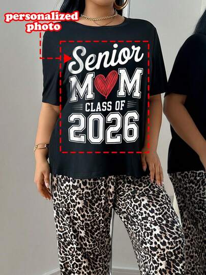 Customizable Plus Size Women's Short Sleeve T-Shirt - Black Base With White Print, Round Neck Casual Short Sleeve Top, Medium Stretch Washable Fabric, Suitable For Casual Home Wear, Personalized Clothing | Minimalist Design | Opaque Fabric | Customizable With Your Favorite Quotes, Pet Names, Etc.