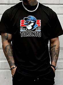 Baseball League Black T-Shirt, Featuring A Cartoon-Style Blue Jays Mascot Graphic. A Fashionable And Casual T-Shirt For Sports, Fitness, Streetwear, And Personalized Styling.  Suitable For Both Men And Women. - 黑色7 - 查看 10