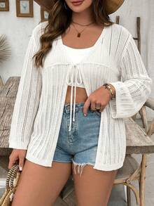 2026 Primavera/Verano Nueva Brisa Cómoda Elástica Cubierta de Punto con Cuello en V Hueco, Versátil y Elegante - Beis - Ver 1