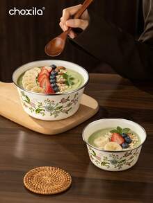 1 pieza Tazón de arroz con tapa con diseño esmaltado, tazón de sopa, tazón para fideos instantáneos, tazones esmaltados, material metálico resistente a los arañazos, apto para lavavajillas, artículos de cocina esenciales para cocinar en casa y comidas de camping - Cuenco esmaltado - Ver 4