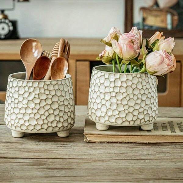 Maceta de cerámica moderna con acabado esmaltado, con agujero de drenaje y platillo, de 6 pulgadas de diámetro redondo, para plantas de interior y exterior, suculentas, hierbas y plantas de serpiente