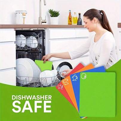 6pcs Heavy Duty Plastic Cutting Boards With Color Coded Food Icons And Non-Slip Bases - Multicolor Themed Chopping Boards (Vegetables, Meat, Fruits) Suitable For RV, Kitchen - Easy Grip Handles Fit All Users, Ideal Gift